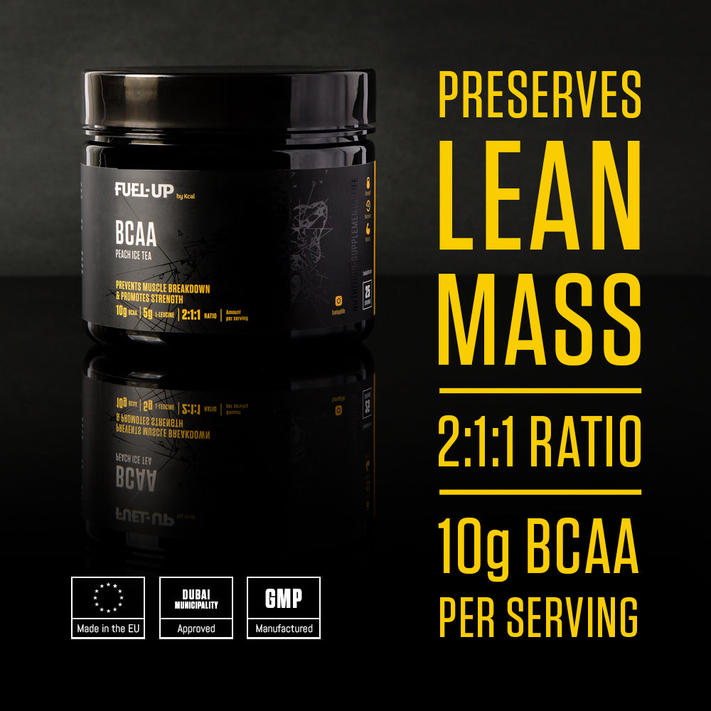 Jar of Peach Ice Tea Flavour BCAA from Fuel-Up by Kcal