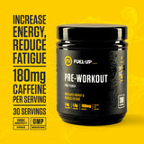 Fruit punch pre-workout supplement on yellow background